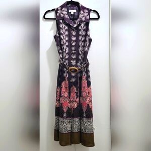 Patterned Cotton Sleeveless Flare Shirt Dress size 10